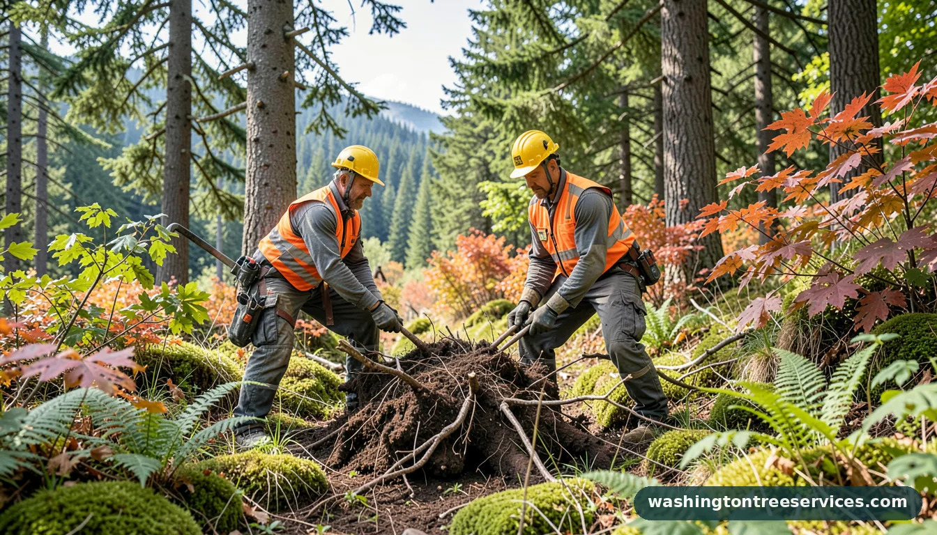 how to remove tree roots - tree service equipment and crew in Washington