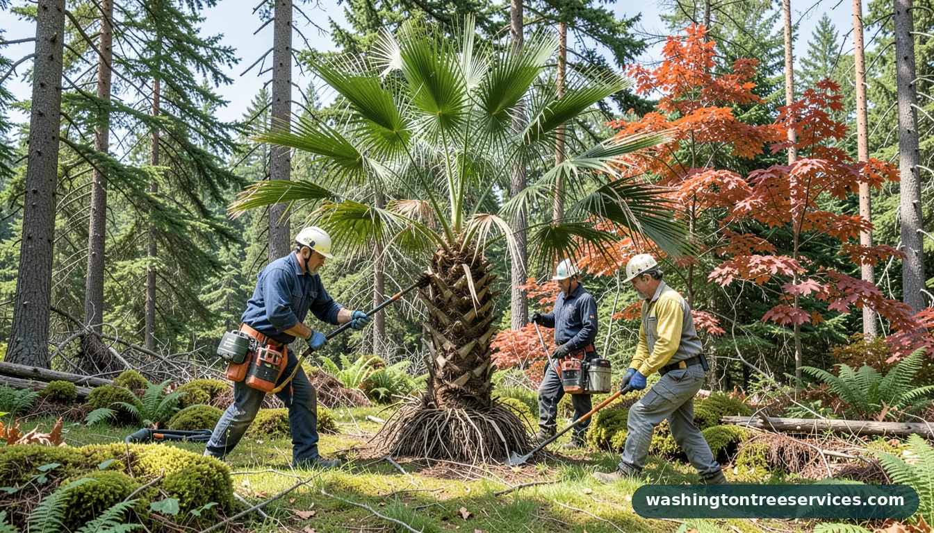 how to take out a palm tree - certified arborists at work in Washington