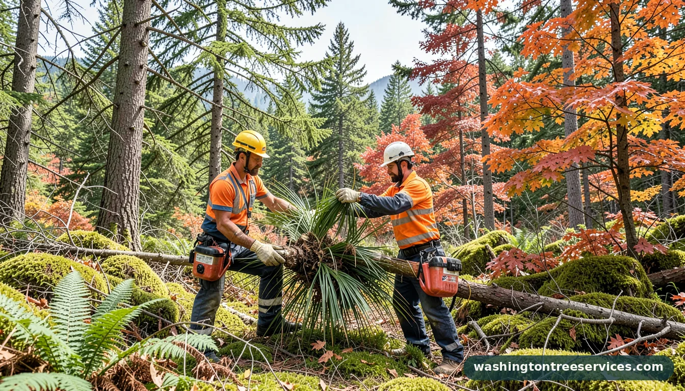 how to take out a palm tree - tree service equipment and crew in Washington