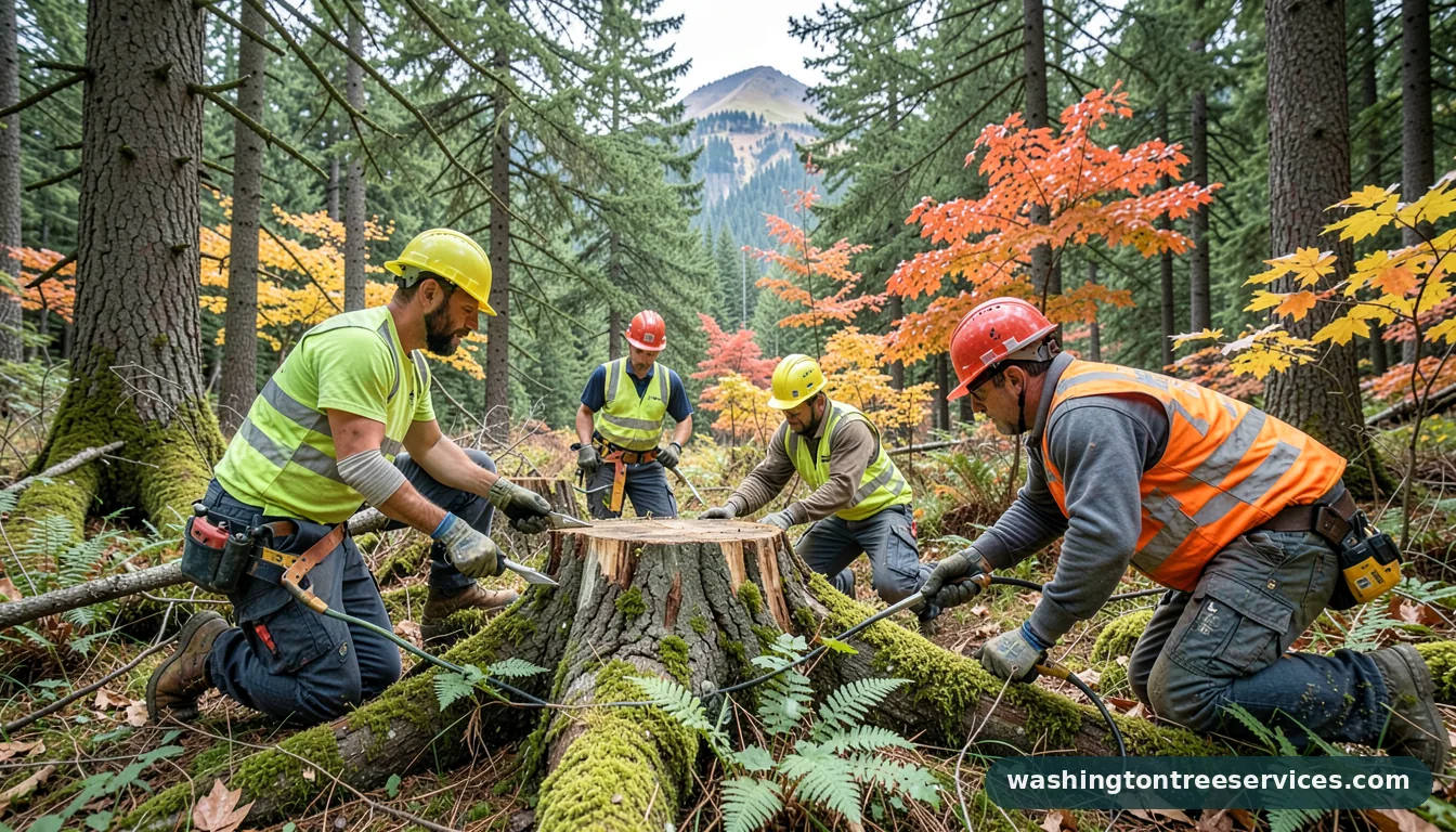how to treat a tree stump - tree service equipment and crew in Washington