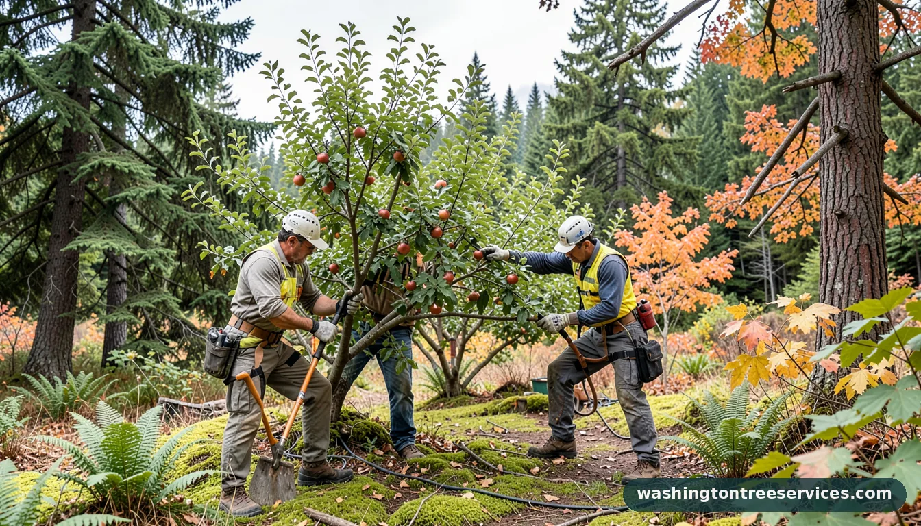Certified arborists handling how to treat black spots on apple tree leaves in Washington how to treat black spots on apple tree leaves - certified arborists at work in Washington