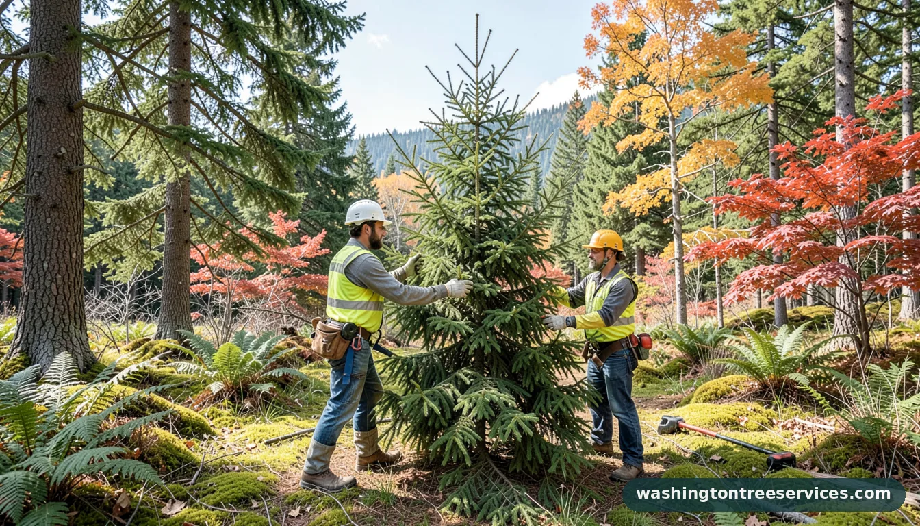 how to trim a fir tree that is too tall - tree service equipment and crew in Washington