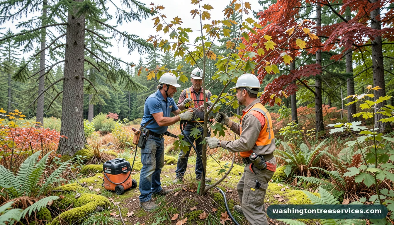 Professional equipment for how to trim a fruit tree properly in Washington how to trim a fruit tree properly - tree service equipment and crew in Washington