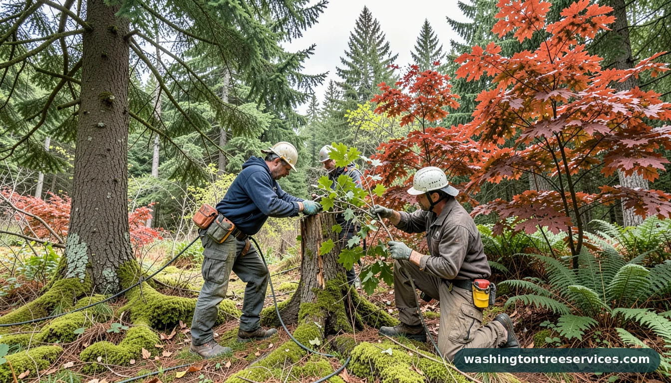 Certified arborists handling how to trim a tree correctly in Washington how to trim a tree correctly - certified arborists at work in Washington