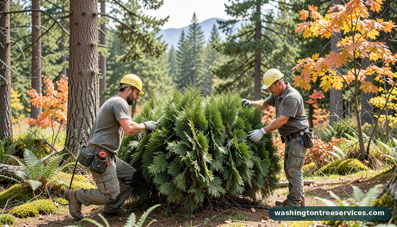 how to trim arborvitae hedge - certified arborists at work in Washington