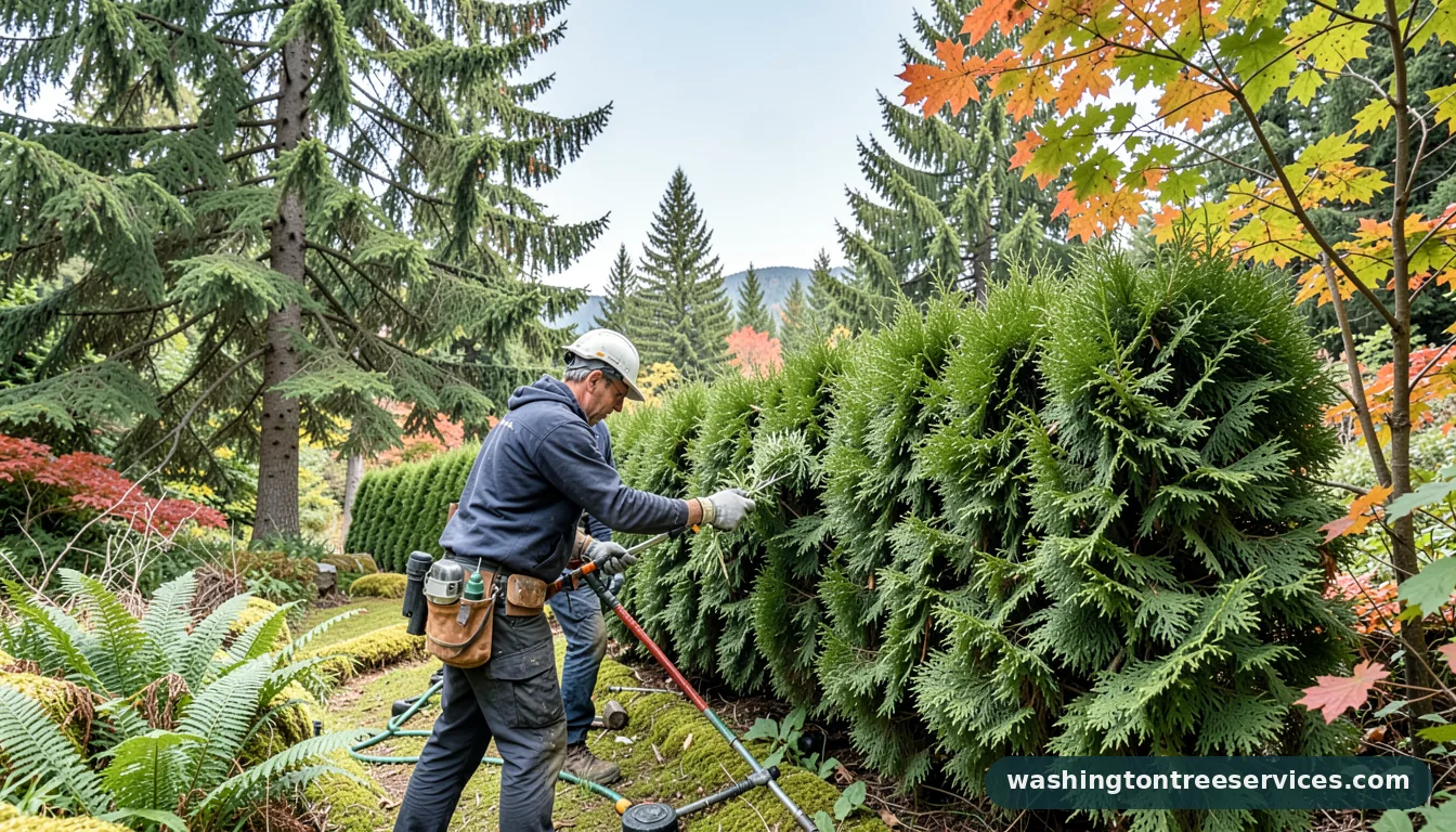 how to trim arborvitae hedge - completed tree work by Washington Tree Services