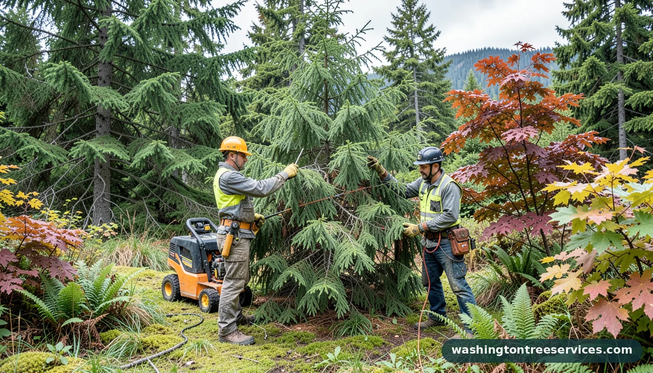 how to trim cedar tree - certified arborists at work in Washington