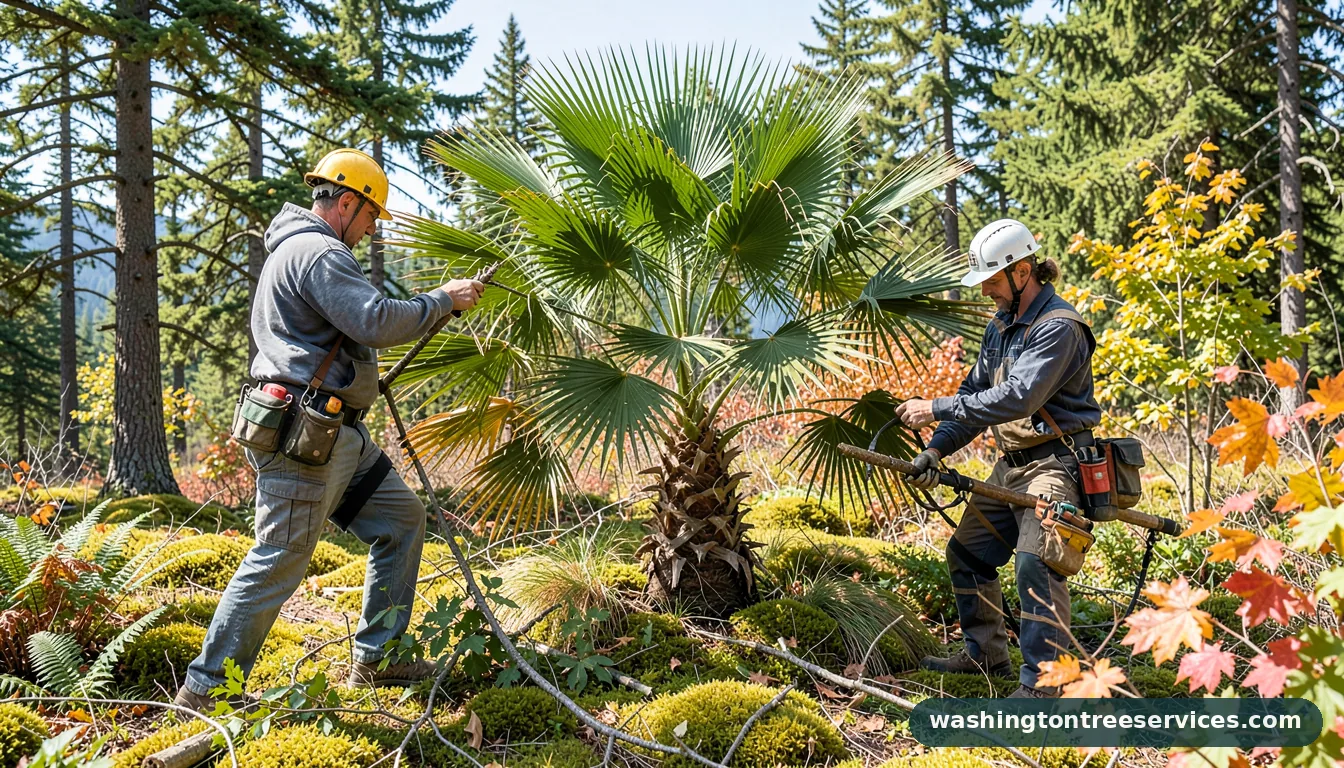 how to trim palm trees - certified arborists at work in Washington