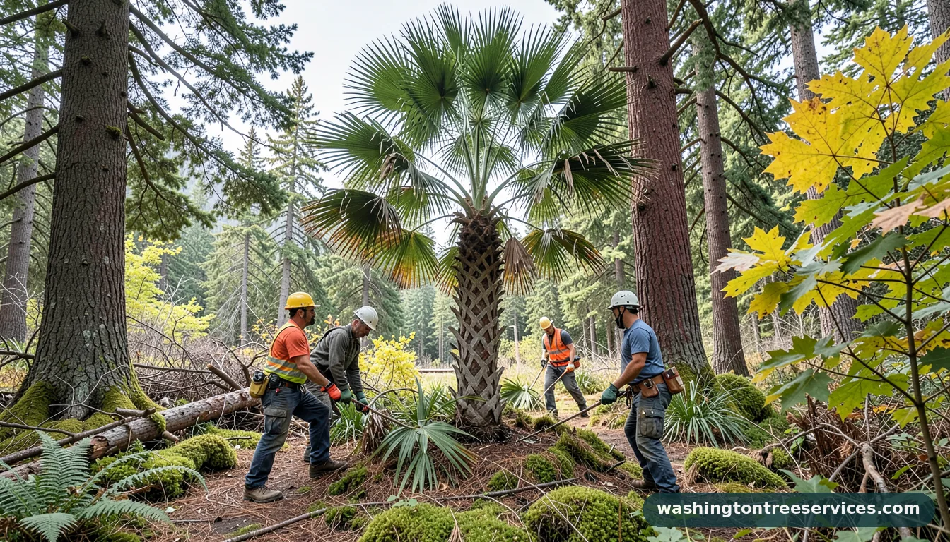 how to trim palm trees - tree service equipment and crew in Washington
