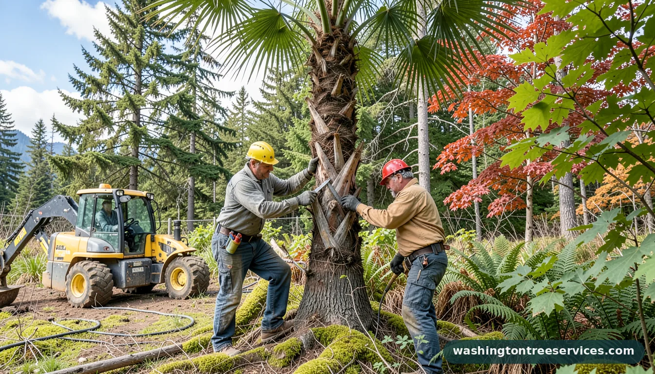 how to trim the trunk of a palm tree - certified arborists at work in Washington