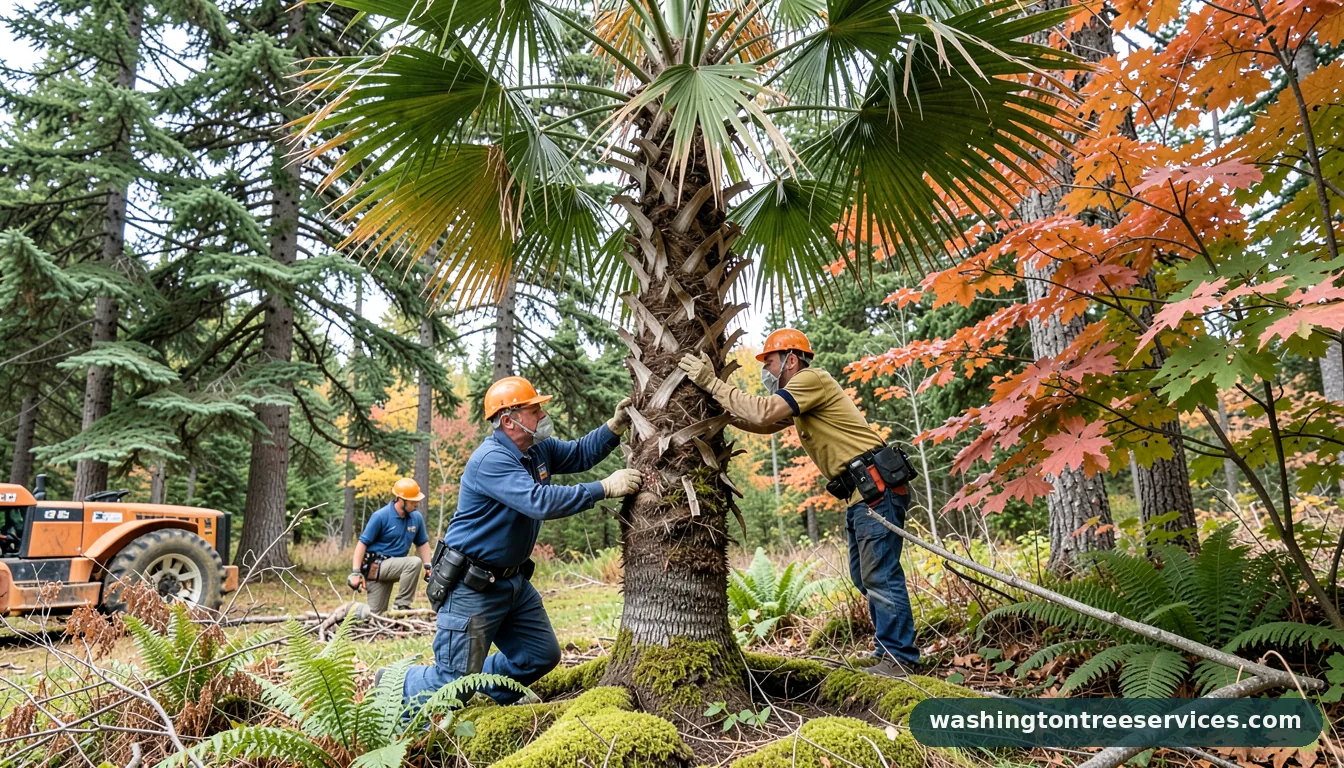 how to trim the trunk of a palm tree - completed tree work by Washington Tree Services