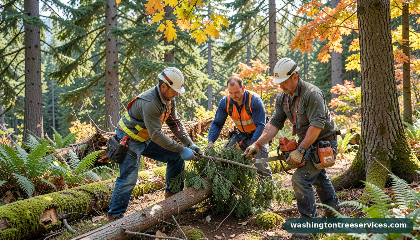 Certified arborists handling how to trim trees properly in Washington how to trim trees properly - certified arborists at work in Washington