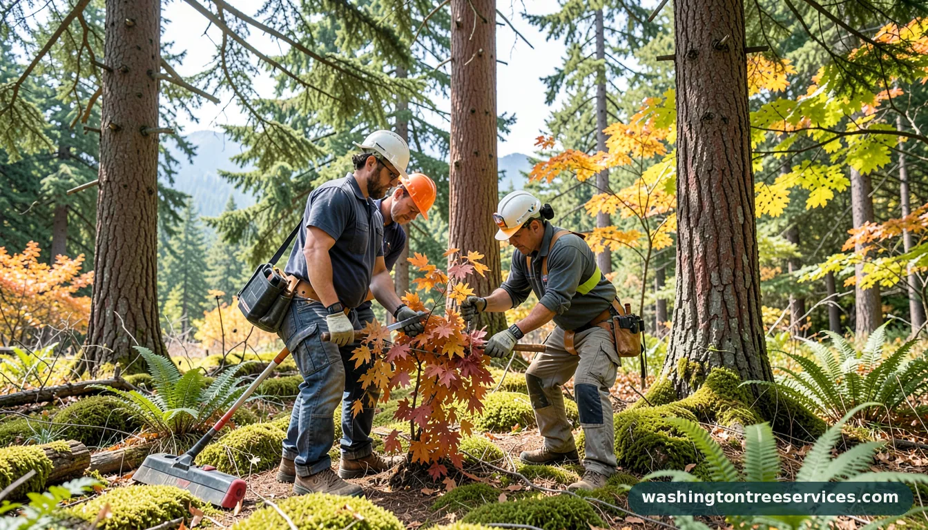 japanese maple pruning - tree service equipment and crew in Washington