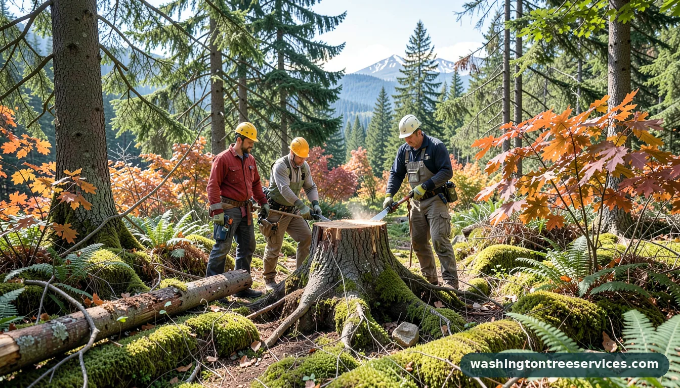 killing a tree root stump - certified arborists at work in Washington