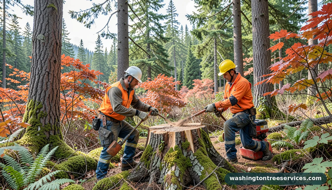 killing a tree root stump - tree service equipment and crew in Washington