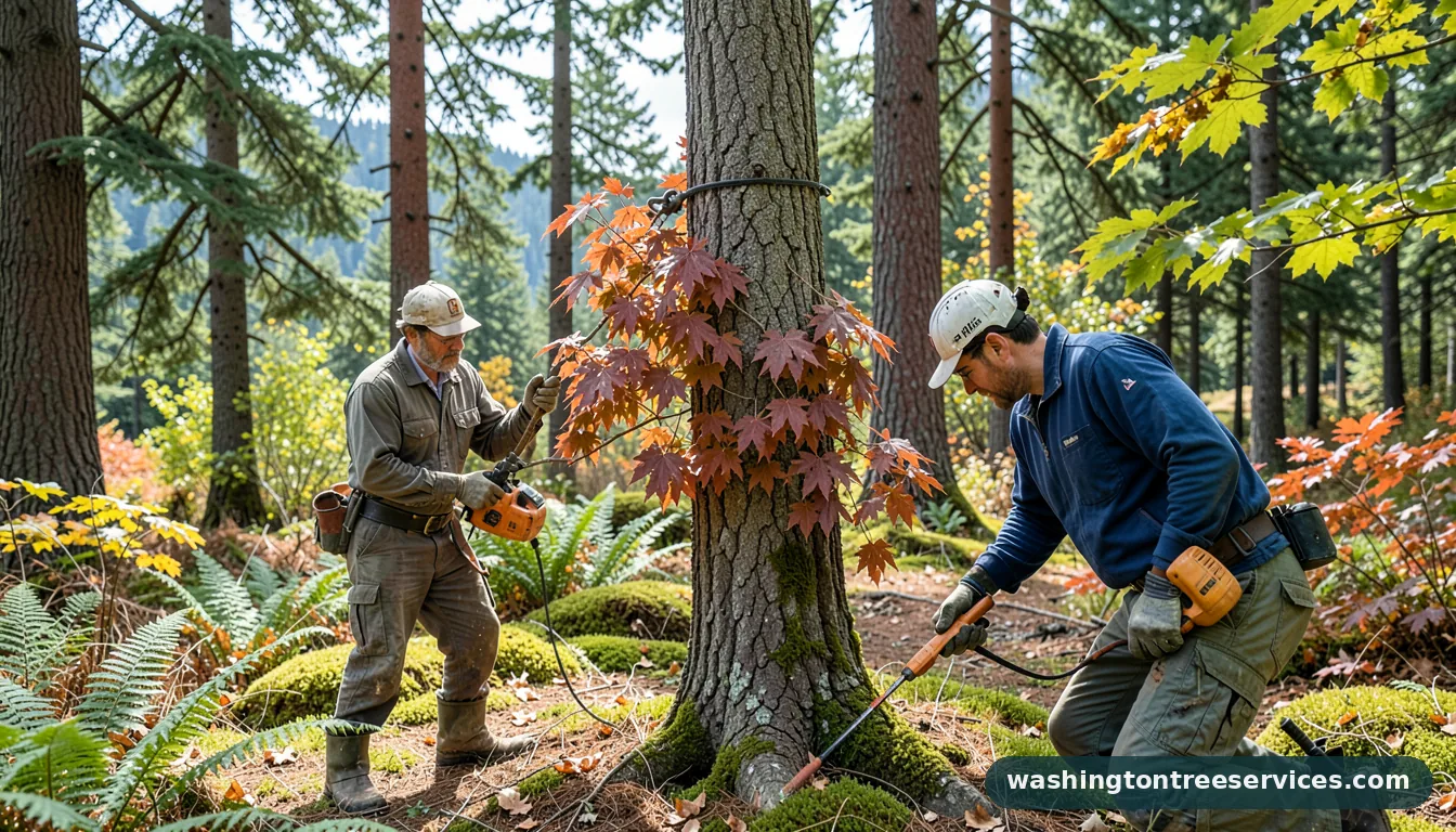 Certified arborists handling laceleaf japanese maple pruning in Washington laceleaf japanese maple pruning - certified arborists at work in Washington
