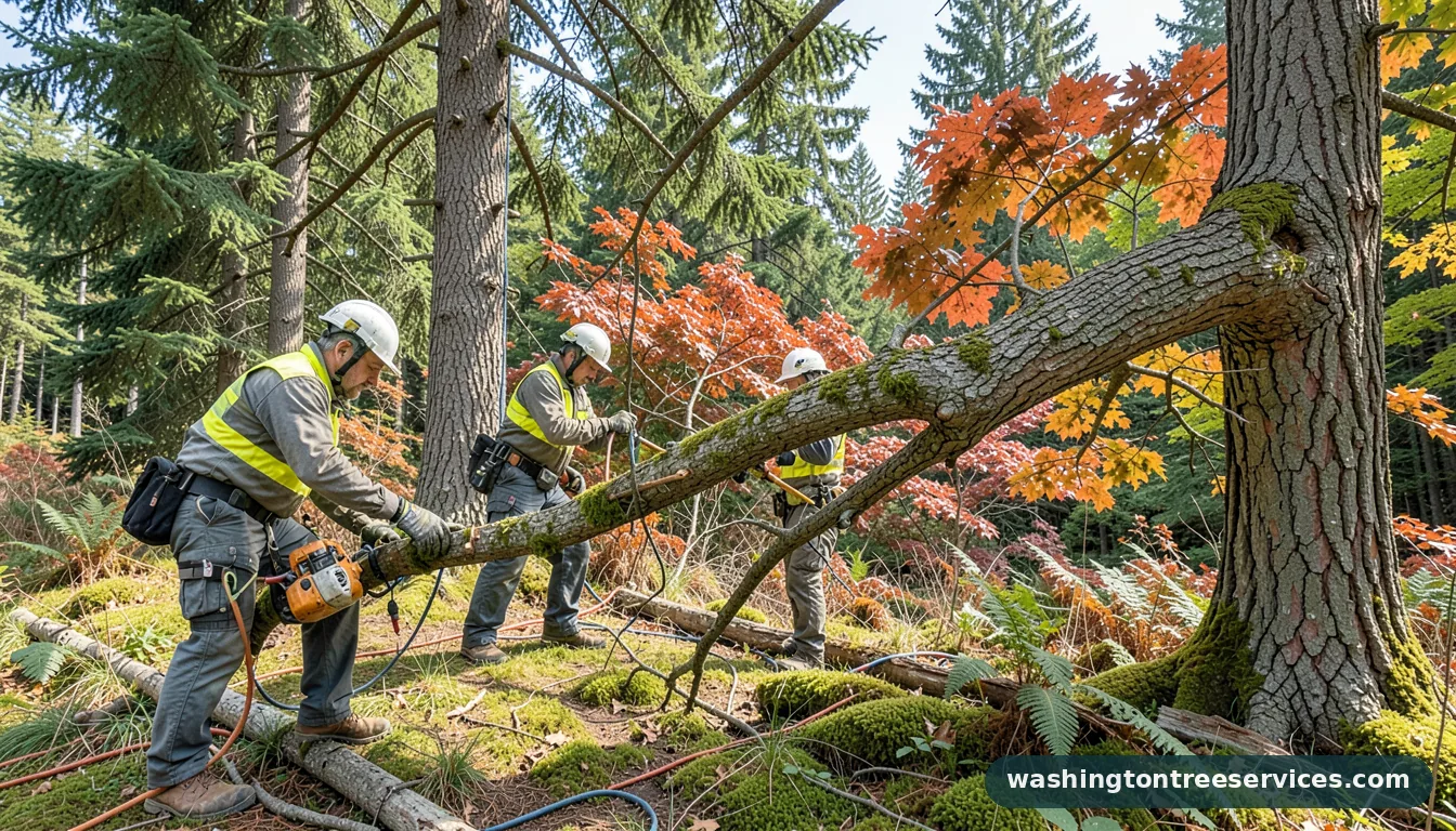 large tree branch repair - certified arborists at work in Washington