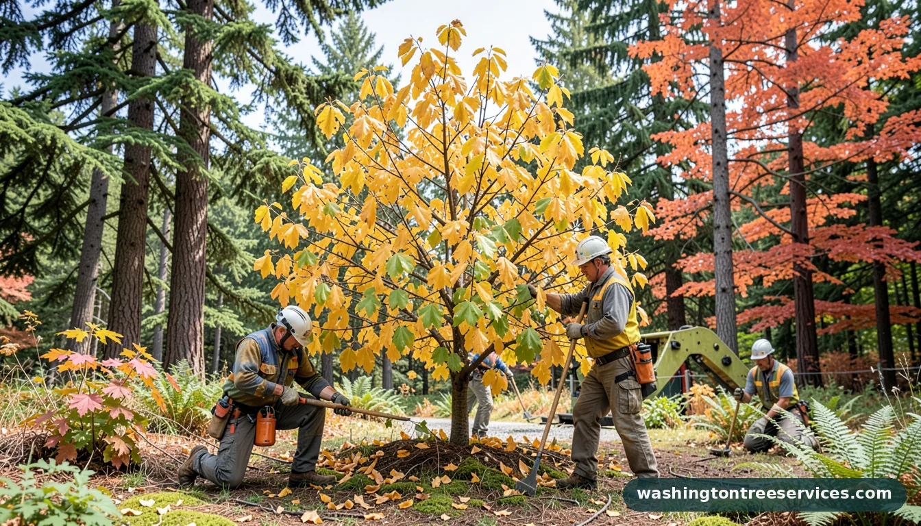 Certified arborists handling mandarin tree leaves turning yellow and falling off in Washington mandarin tree leaves turning yellow and falling off - certified arborists at work in Washington