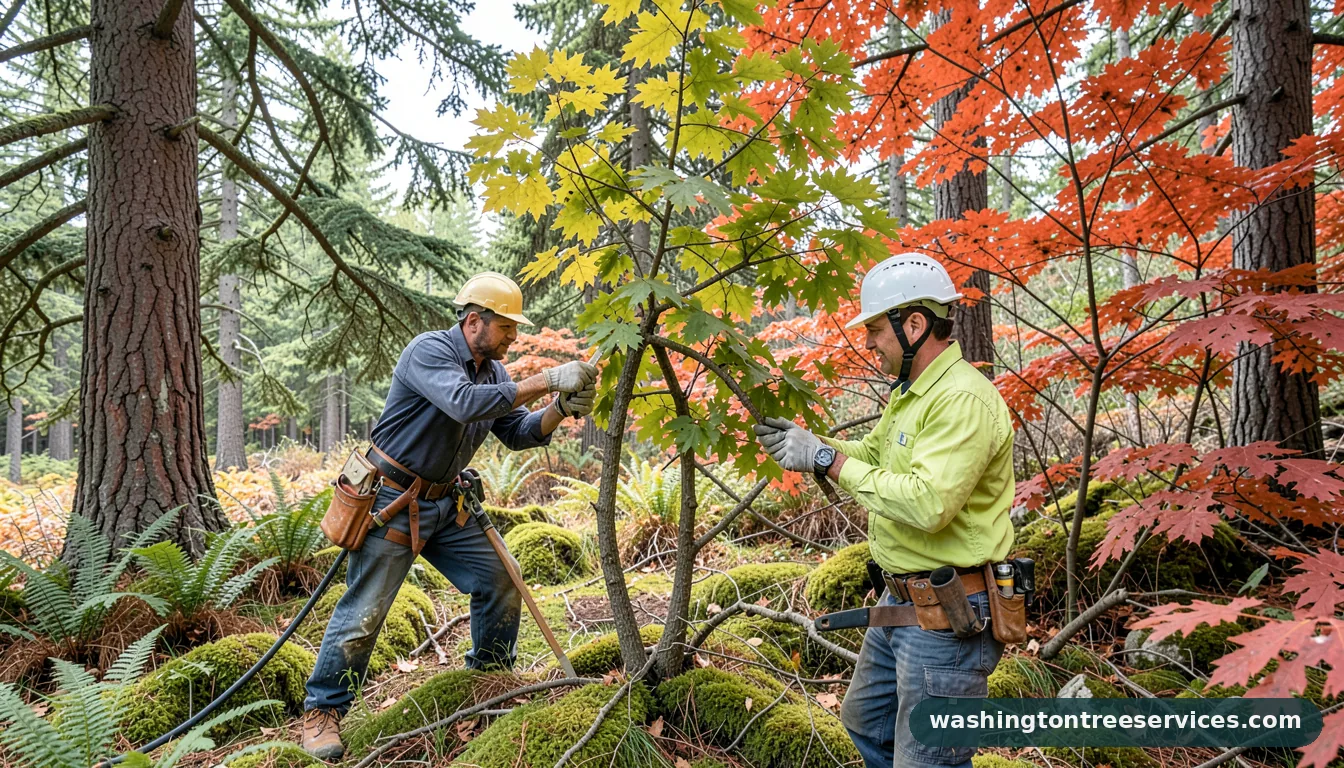 maple tree pruning tips - tree service equipment and crew in Washington