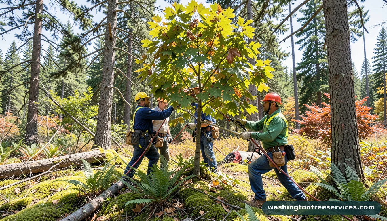 maple tree trimming - tree service equipment and crew in Washington
