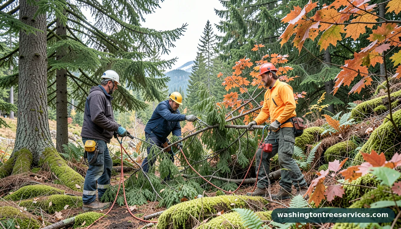 ok to trim trees in winter - tree service equipment and crew in Washington