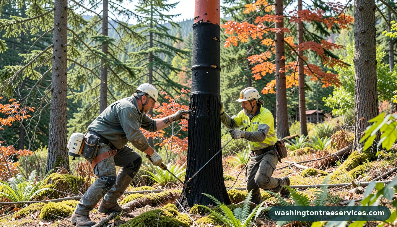 palm tree trunk turning black - certified arborists at work in Washington