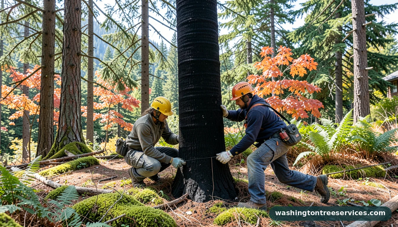 palm tree trunk turning black - completed tree work by Washington Tree Services
