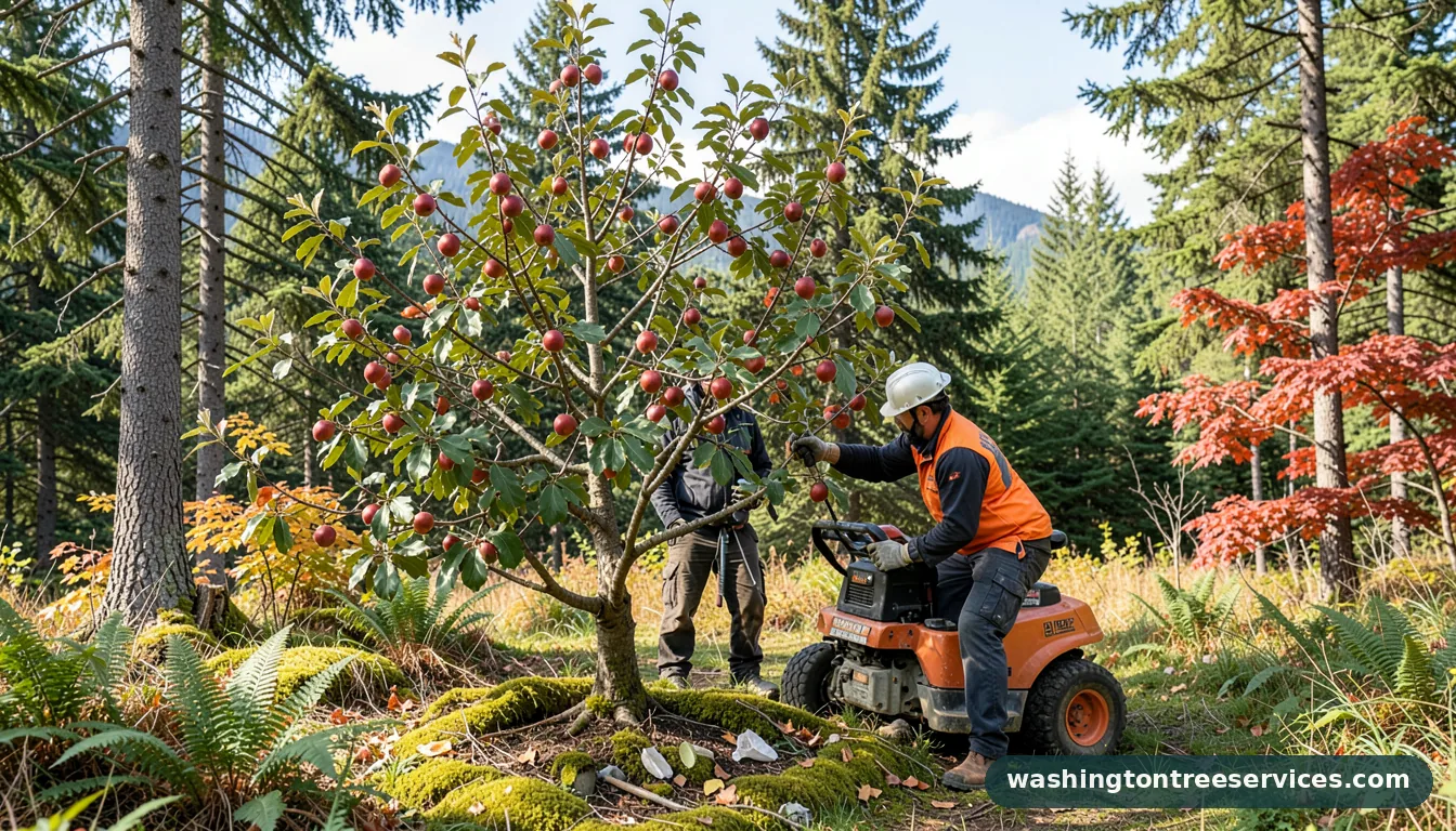 Certified arborists handling peach tree disease treatment in Washington peach tree disease treatment - certified arborists at work in Washington