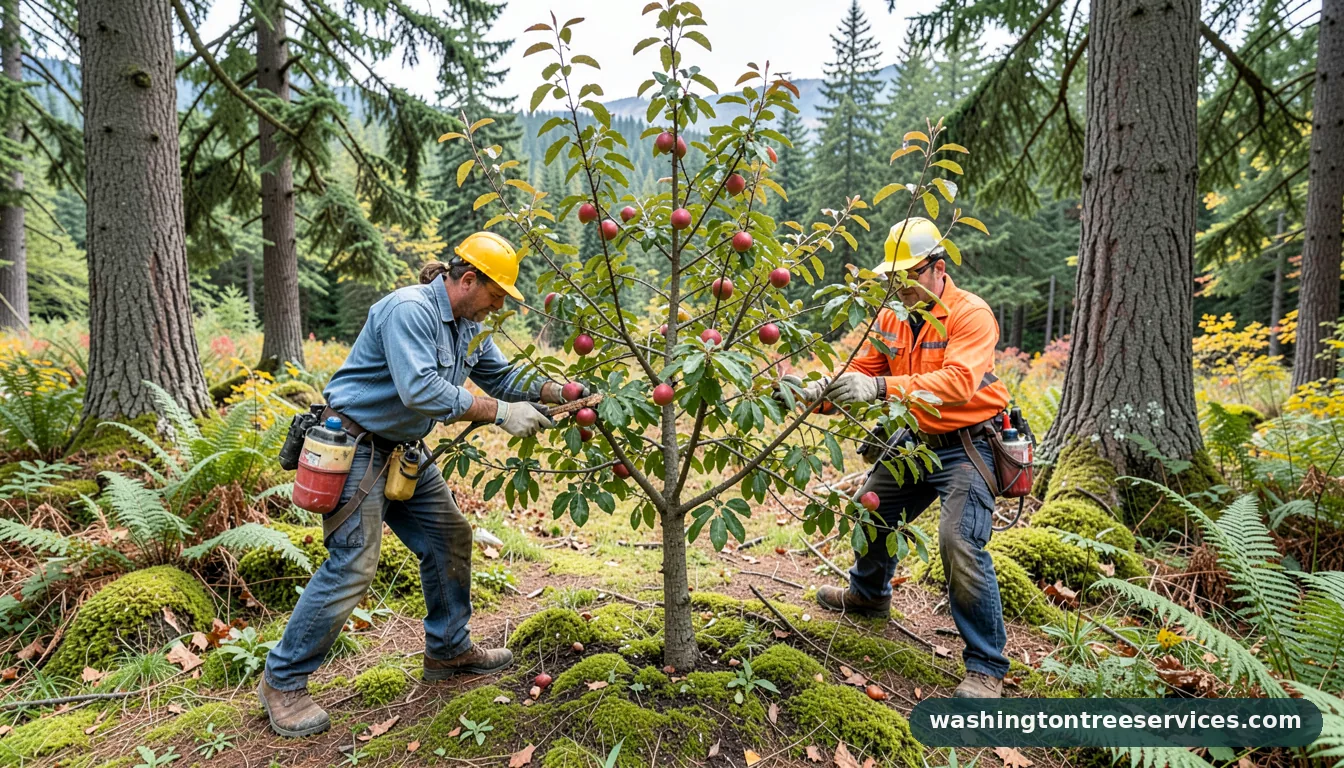 peach tree pruning - tree service equipment and crew in Washington