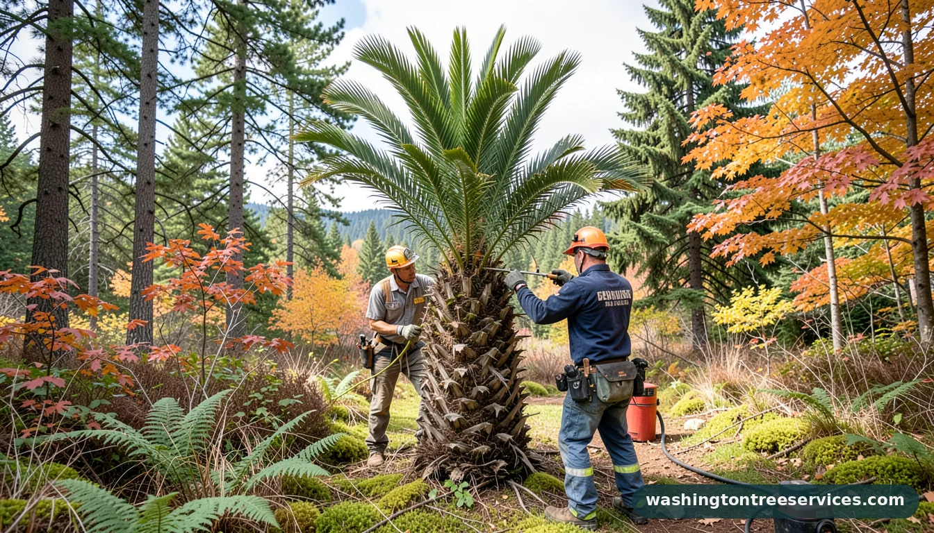 Certified arborists handling pineapple palm tree trimming in Washington pineapple palm tree trimming - certified arborists at work in Washington