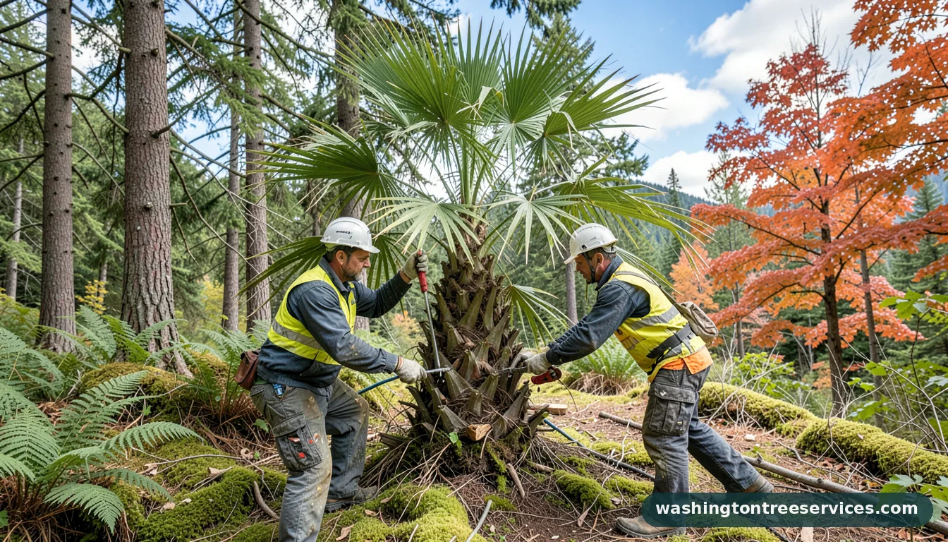 Completed pineapple palm tree trimming project by Washington Tree Services pineapple palm tree trimming - completed tree work by Washington Tree Services