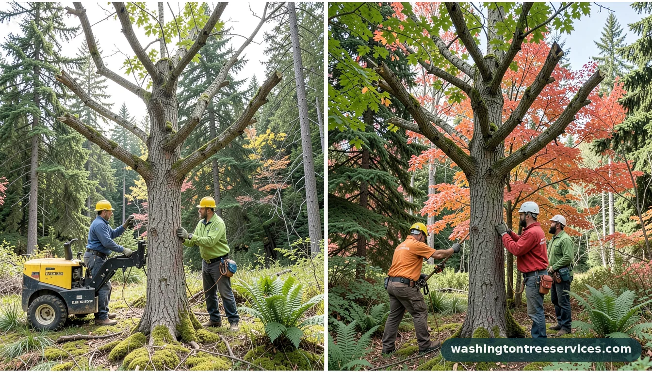 pollarding trees before and after - certified arborists at work in Washington