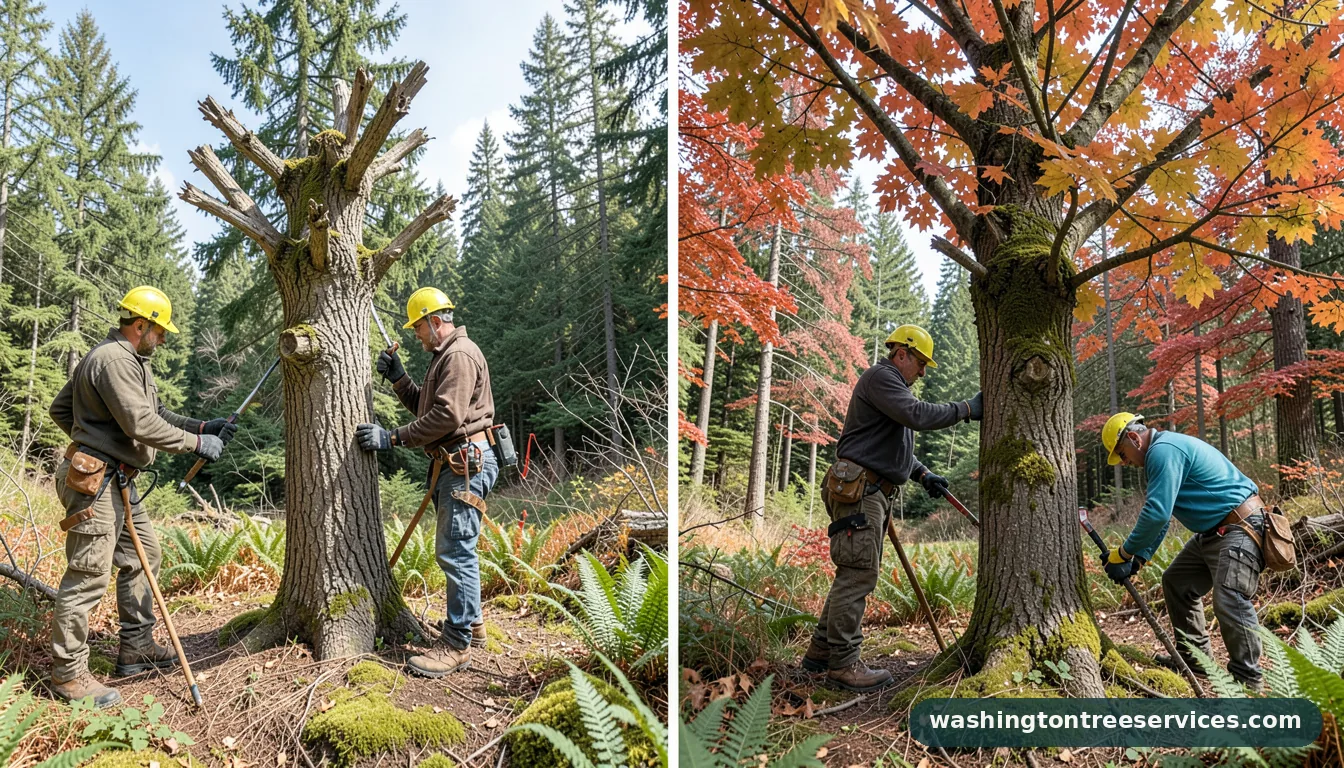 pollarding trees before and after - completed tree work by Washington Tree Services