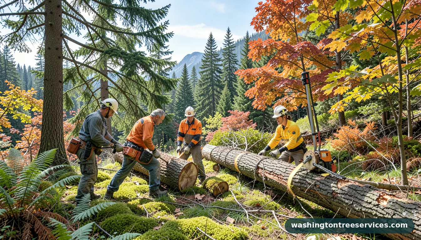 Certified arborists handling professional tree cutting in Washington professional tree cutting - certified arborists at work in Washington
