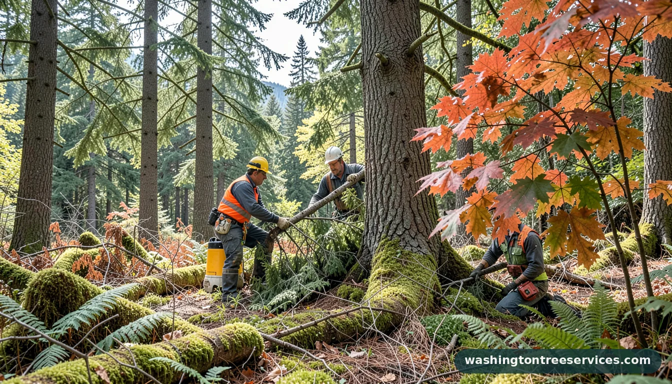 Certified arborists handling professional tree service in Washington professional tree service - certified arborists at work in Washington