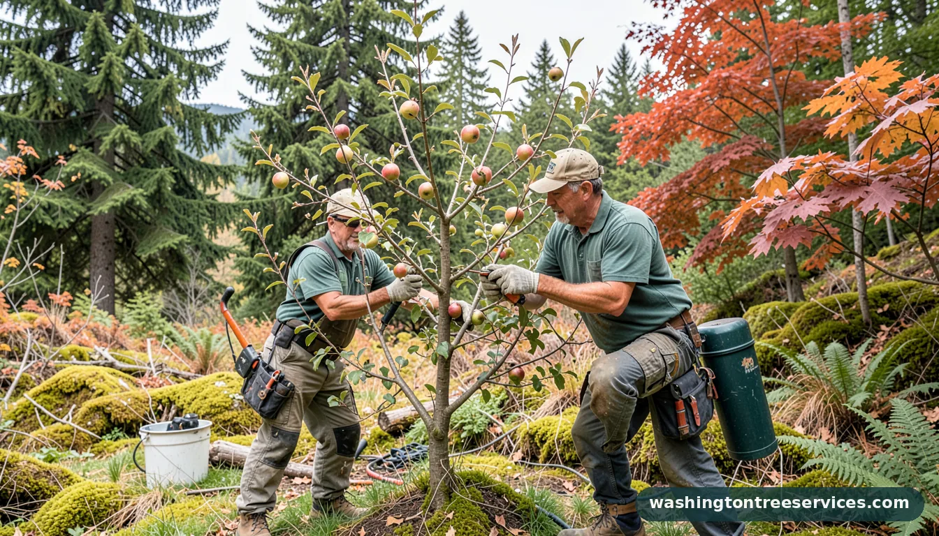 Certified arborists handling proper way to prune an apple tree in Washington proper way to prune an apple tree - certified arborists at work in Washington