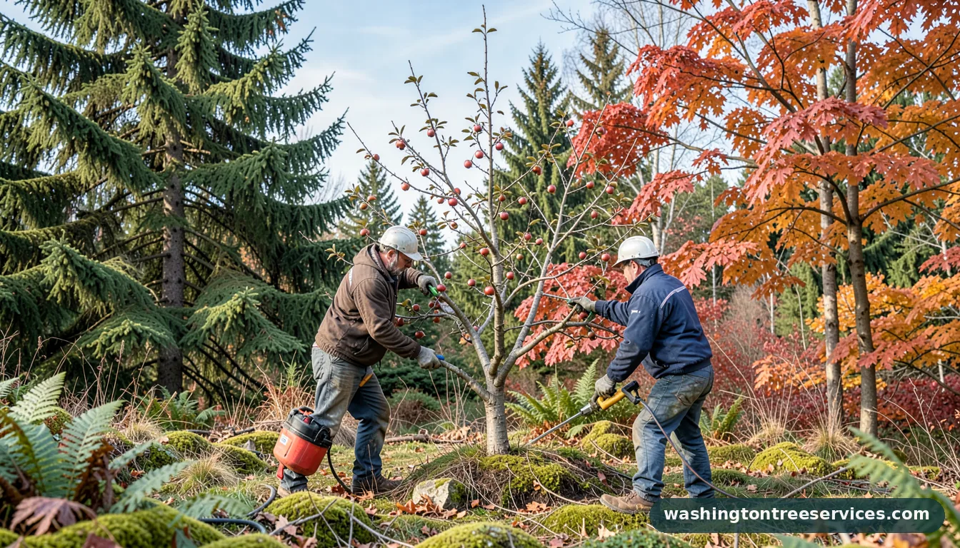 prune apple tree in winter - certified arborists at work in Washington