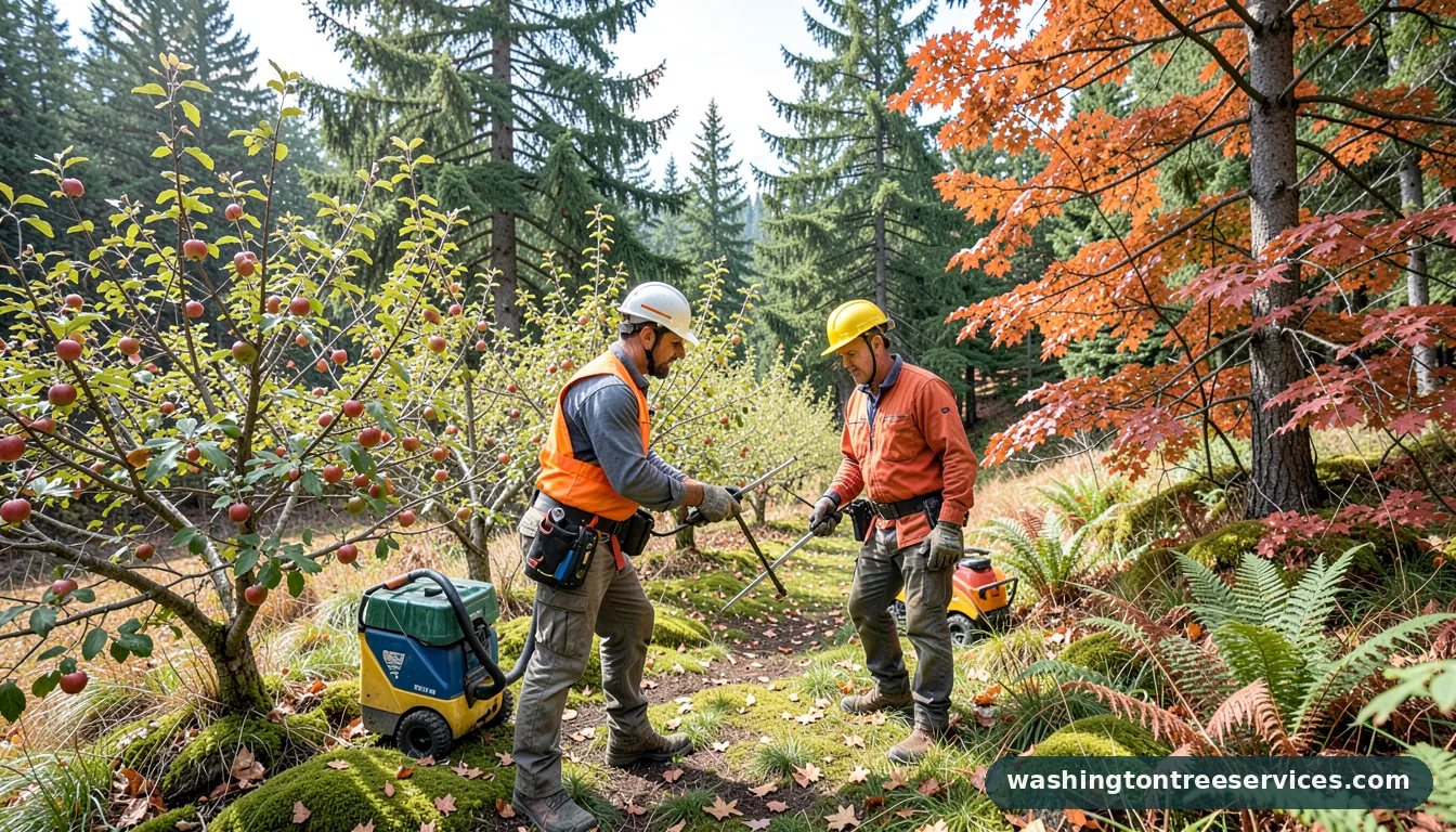 Professional equipment for prune apple trees in fall in Washington prune apple trees in fall - tree service equipment and crew in Washington