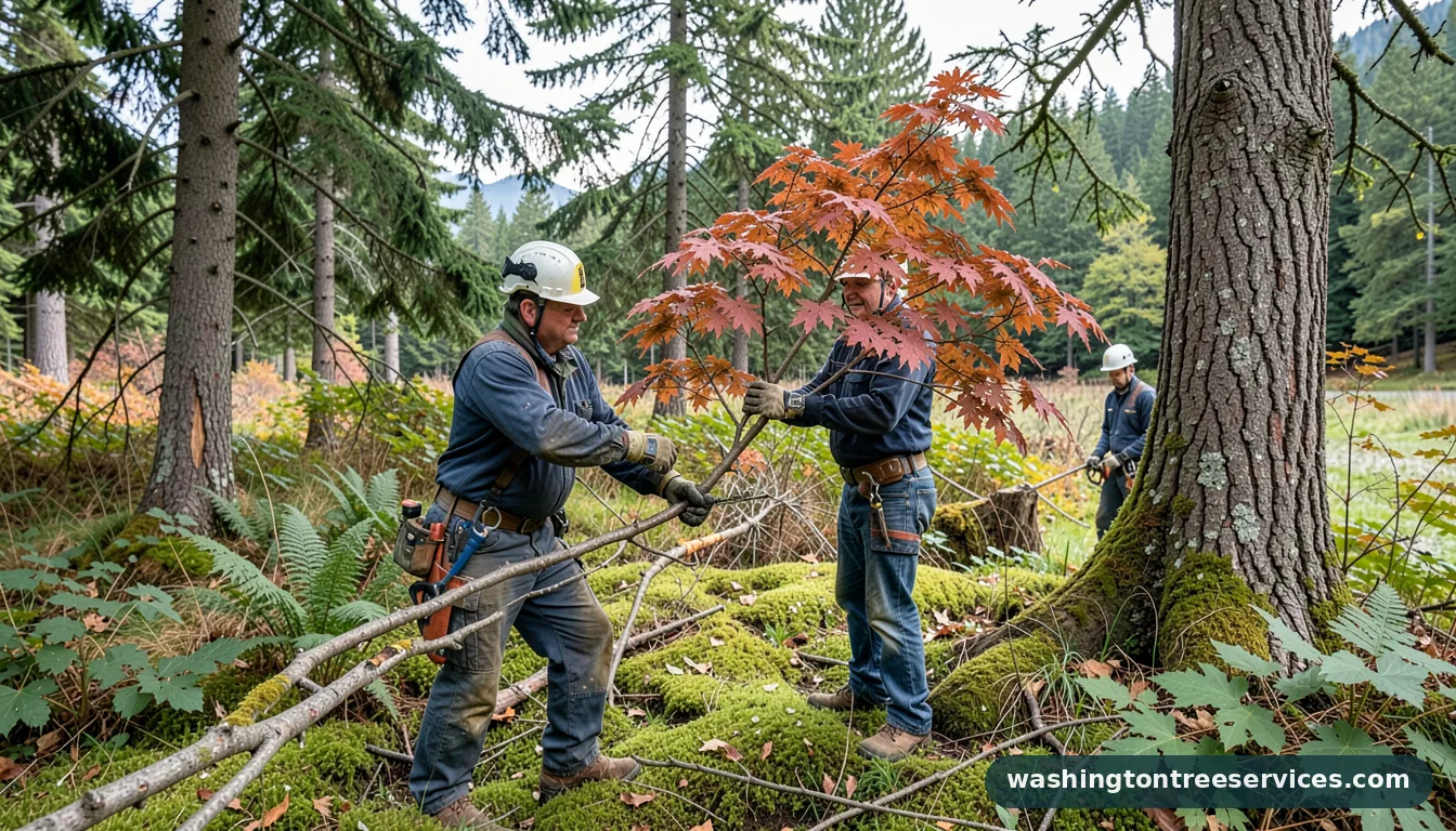 pruning a japanese maple - tree service equipment and crew in Washington