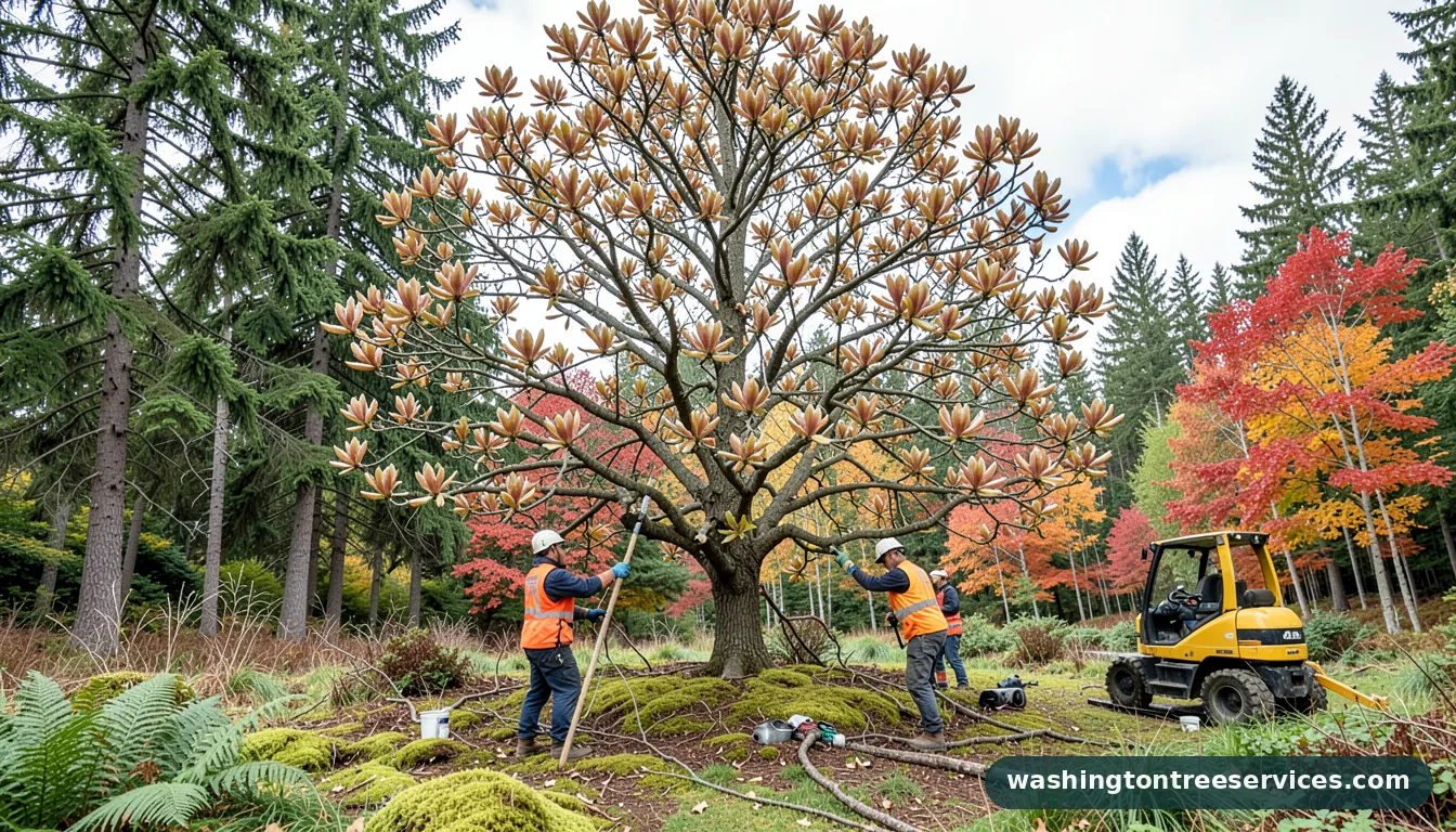 pruning a large magnolia tree - professional tree service in Washington