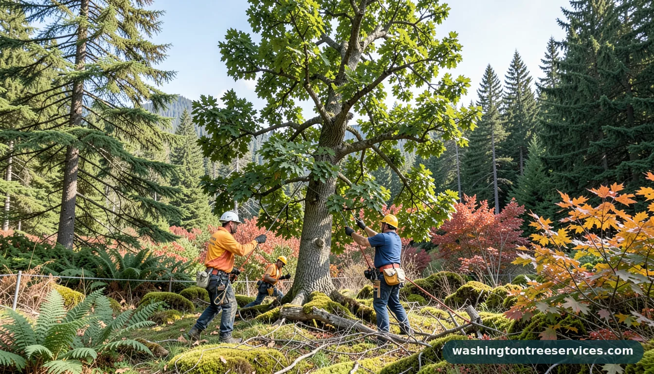 Certified arborists handling pruning a live oak tree in Washington pruning a live oak tree - certified arborists at work in Washington