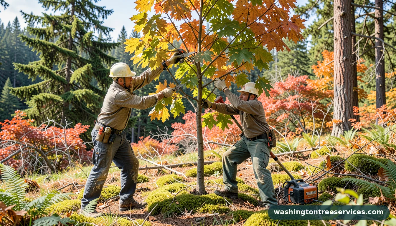 pruning a maple tree - certified arborists at work in Washington