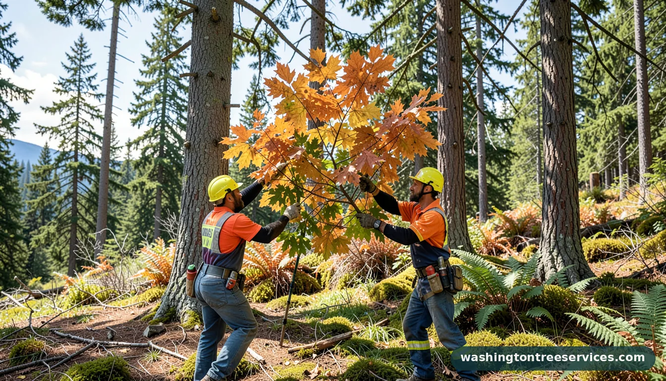 pruning a maple tree - tree service equipment and crew in Washington