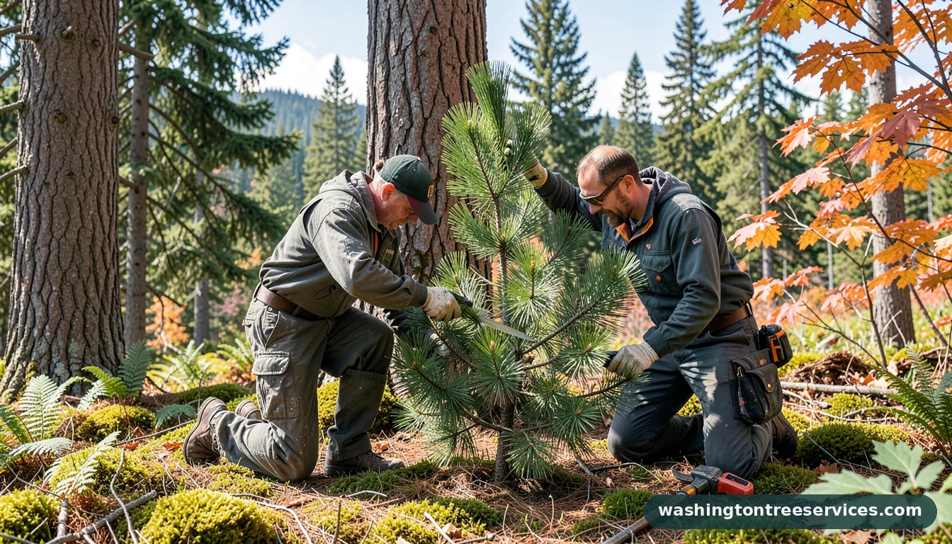 pruning a norfolk island pine - certified arborists at work in Washington