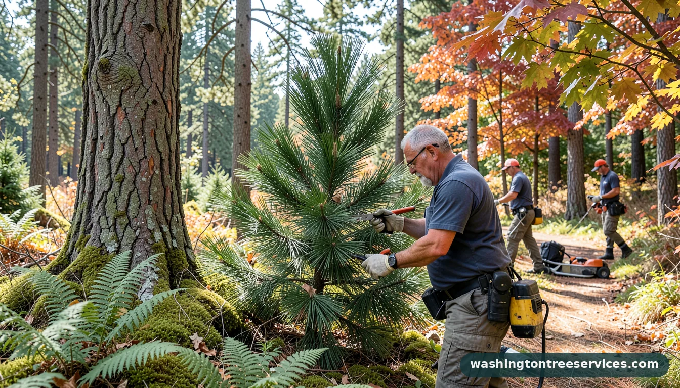pruning a norfolk island pine - completed tree work by Washington Tree Services