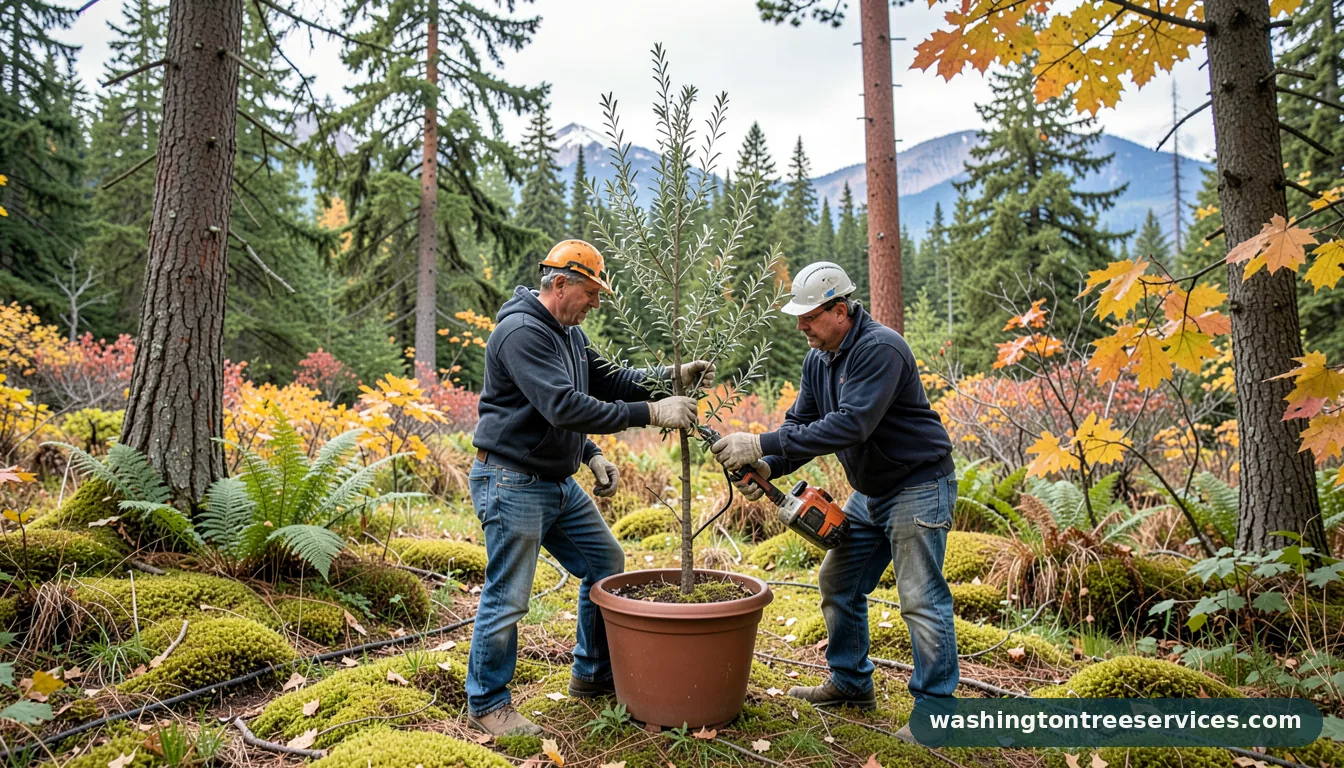 Certified arborists handling pruning a potted olive tree in Washington pruning a potted olive tree - certified arborists at work in Washington