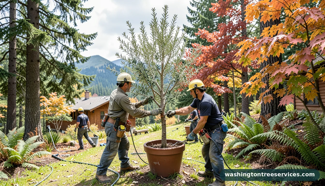Completed pruning a potted olive tree project by Washington Tree Services pruning a potted olive tree - completed tree work by Washington Tree Services