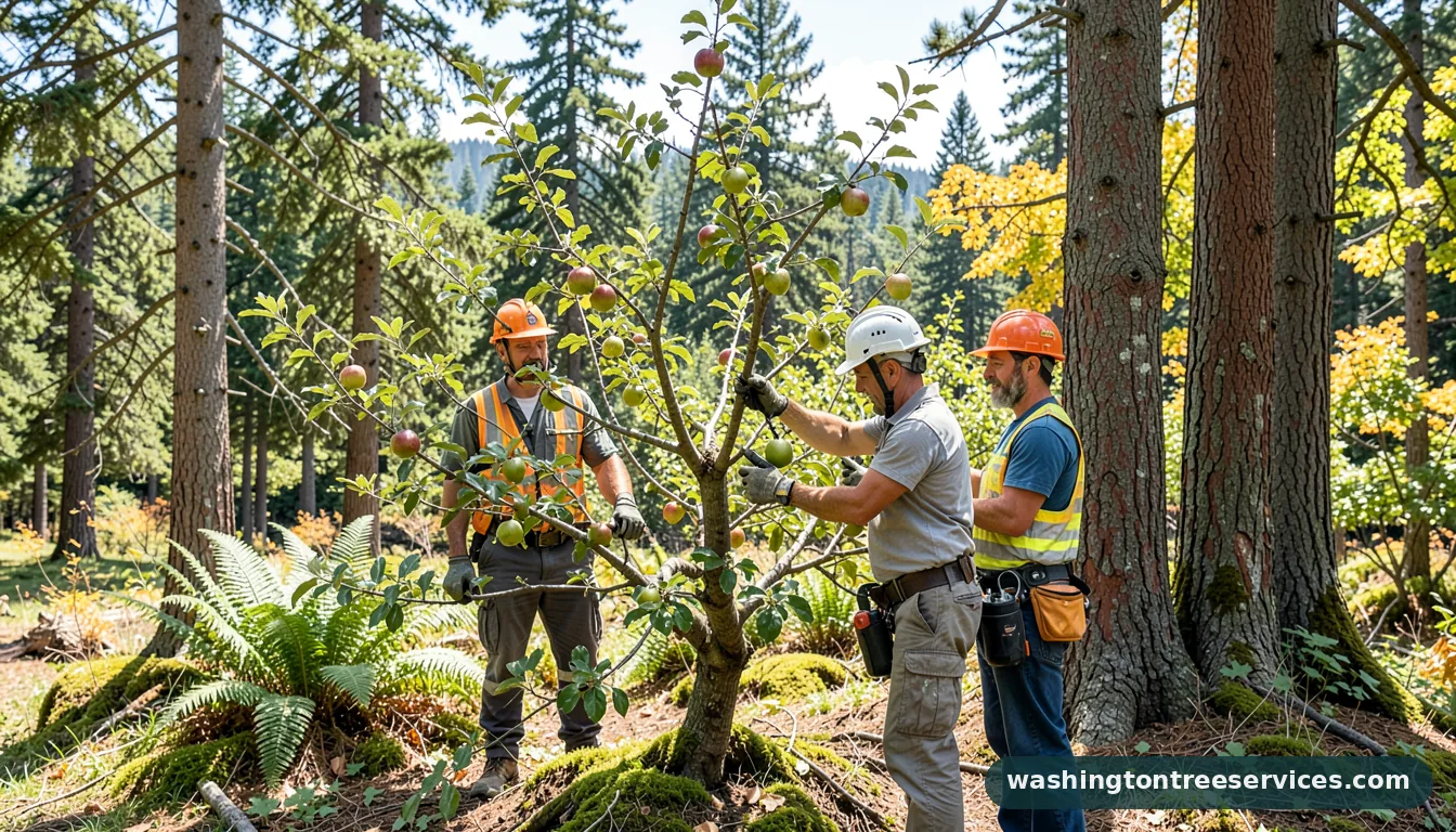 pruning apple and pear trees - tree service equipment and crew in Washington