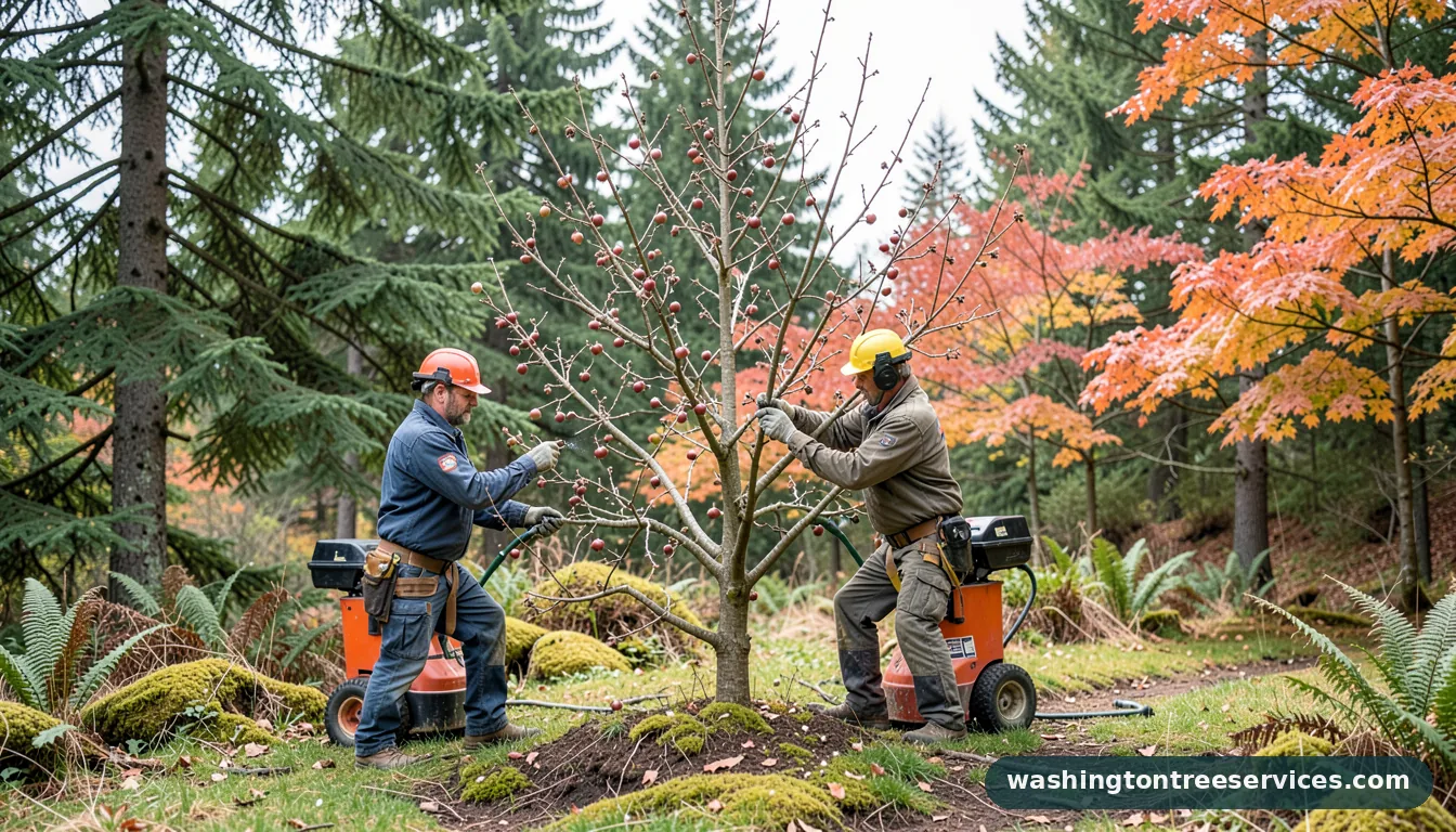 pruning apple tree winter - certified arborists at work in Washington