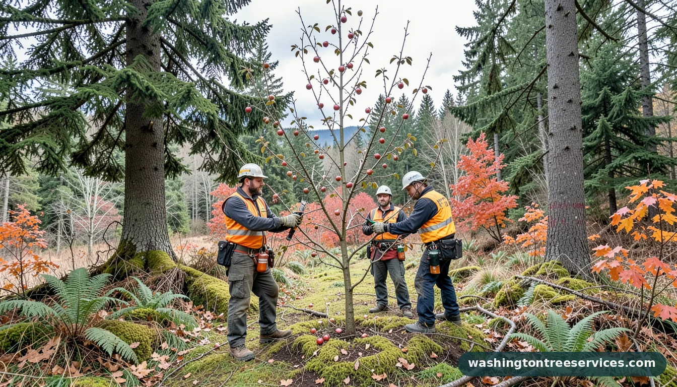 pruning apple tree winter - tree service equipment and crew in Washington